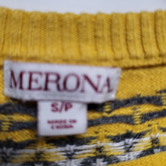 Merona Women's Gray and Yellow Crew Neck Sweater with Fair Isle Pattern - Size S - Picture 3 of 4